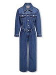 Only Kids Girls Denim Long Sleeve Jumpsuit - Medium Blue Denim, Blue, Size 10 Years