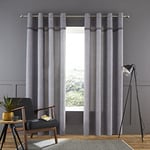 Catherine Lansfield Melville Woven Texture Cotton 90x90 Inch Eyelet Unlined Curtains Two Panels Grey