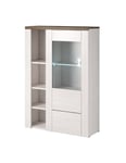 Buffet haut design 1 porte pour salon couleur blanc effet bois et chêne. Collection SANTIAGO.