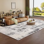 Vamcheer Tapis de Salon Moderne - Tapis de Chambre Design Abstrait,Faux Tapis en Laine d'agneau Super Doux pour Salle à Manger et Bureau,Poil Court Fin Doux Léger Résistant, Beige/Gris, 300x400 cm