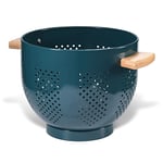 Passoire en métal avec poignée en bois, revêtement en poudre, passoire en métal de 22 cm, grande passoire de cuisine avec base stable, parfaite pour les pâtes, les fruits, les légumes (vert foncé)