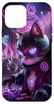 Coque pour iPhone 12 mini Cyber DJ Cat Spinning Beats Futuriste