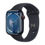 Apple Watch Series 9 GPS + Cellular 45 mm, Midnat aluminium urkasse med, Midnat sportsrem - M/L