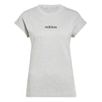 adidas Femme Essentials Linear Cotton T-Shirt, Medium Grey Heather/Black, S