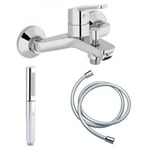 Jacob Delafon - Mitigeur bain-douche Aimé chrome + Douchette Shift Ellipse 2 jets + Flexible lisse anti-torsion 1600