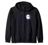 Cute Pixelated Ghost with Headphones Music Lover Pixel Art Zip Hoodie