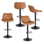 MEUBLE COSY Tabourets de Bar Lot de 4 Vintage Chaise Haute Cuisine Hauteur réglable Siège Pivotant 360° avec Dossier et Repose-Pieds, en Similicuir et Métal, Marron