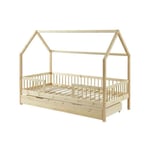 Bata - Lit cabane avec barrière et tiroir Aventure Beige 90x190 - Laïba Kids