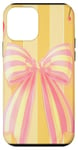 Coque pour iPhone 12 mini Jaune moderne rayé rose cerise noeud coquette mignon doux