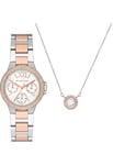 Michael Kors Montre Quartz à Fonctions Multiples Femme 33.00mm avec Cadran Blanc analogique et Bracelet en Bracelet en Acier Deux Tons MK1054SET