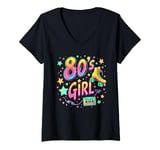 Womens 80s Girls' Retro Roller Skate Design V-Neck T-Shirt