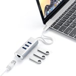 Hub Usb 3.0 Type-C 2-En-1 En Aluminium À 3 Ports Avec Ethernet-Pour Macbook Pro/Air M2/M1,Ipad Pro/Air M2/M1,Mac Mini M2,Imac M1(Argent)