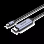 UNITEK 1.8m USB-C DisplayPort 1.4 Cable in Aluminium Housing. Supports Res up to 4K@144Hz &amp; HDR. Stream with HDCP2.2. Plug &amp; Play. Compatible with USB 4, Thunderbolt 3 &amp; 4. Black Cable &amp; Gray Connector