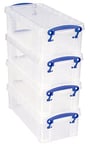 Really Useful Plastic Storage Box 0.9 Litre Clear (Pack of 4)