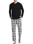 Vlazom Pyjama Homme Hiver Ensembles de Pyjama Chauds Pyjama Polaire Homme Manche Longue Ensemble de Literie Deux,M,Noir