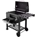 NASPALURO Barbecue à charbon - avec couvercle type fumoir et grill - 115 x 65 x 107cm - Noir