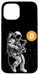 Coque pour iPhone 15 Bitcoin Space Jazz Astronaut crypto sax saxophonist moon