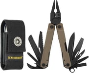 Leatherman Rebar - Pince multifonctions avec 17 outils verrouillables, outil polyvalent pour bricoler & le camping, fabriqué aux ÉUA avec de l'acier inoxydable, en brun coyote, étui nylon inclus