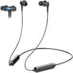 Écouteurs Intra-Auriculaires sans Fil Bluetooth 5.0, HiFi Stéréo Magnétique Ecouteur, Style Tour de Cou, Casque de Sport avec Microphone et Contrôle du Volume pour iOS Android, Noir