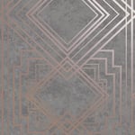 Holden Decor Obsidian Delano Grey Rose Gold Wallpaper 75941 - Metallic Art Deco