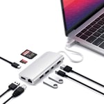 Adaptateur Multimédia Type-C Avec Hdmi 4K,Mini Dp,Usb-C,Ethernet Gigabit,Usb 3.0,Fentes Pour Cartes Micro/Sd-Pour Macbook Pro/Air M2/M1(Argent)