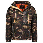 GEO NORWAY TECHNO MEN Veste Softshell Homme Impermeable Manteau Respirant À Capuche Outdoor Fermeture Eclair Blouson Coupe Vent Tactique Resistant Hiver Ideal Activites En Exterieur CAMO KAKI/ORANGE S