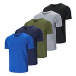 Cimic 5 Pack T Shirt Sport Homme Tee Shirt Homme Tshirt Sport T-Shirt à Manches Courtes Running Fitness Respirant Séchage Rapide Gym Baselayer Haut (510-Black Grey Green Navy Blue-4XL)