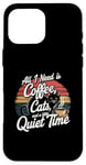 Coque pour iPhone 16 Pro Max Drôle rétro parfait pour les amateurs de chat et de café