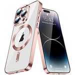 IMEIKONST Coque Magnétique pour iPhone 14 Pro Max, Compatible avec MagSafe Etui Silicone TPU Transparente Ultra Mince Housse de Téléphone Antichoc Anti-Rayures pour iPhone 14 Pro Max. Rose Gold YIX