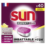 SUN - pastilles lave-vaisselle Tout en 1 Expert Plus - 40 tablettes - citron - imbattable sur les taches incrustées de + de 72h - Fabriqué en France