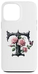 Coque pour iPhone 13 Pro Max Letter T Initial Floral Monogram Rose Pink Flower Butterfly