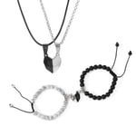 4 st par halsband armband set för män kvinnor, magnetiskt pussel hänge hjärta halsband armband matchande