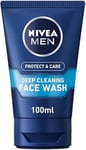 NIVEA MEN Protect & Care - Deep Cleaning Face Wash - Refreshing Mens Face Cleanser - Enriched With Aloe Vera & Pro-Vitamin B5 - Removes Impurities & Excess Oil - For Normal To Dry Skin - 100 ml