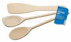 Kitchen Craft Utensil Set- Beechwood Wooden Spoon Scraper Spatula- Set of 3