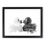 Rubber Ducks Opposites Attract V4 Modern Framed Wall Art Print, Ready to Hang Picture for Living Room Bedroom Home Office Décor, Black A2 (64 x 46 cm)