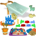 19PCS Beach Toy Set Wheelbarrow Tray 750g Play Sand Sandcastle Building Kit Toy