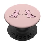 Deux dinosaures roses drôles et mignons en forme de cœur pour filles PopSockets PopGrip Adhésif