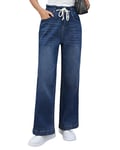 Roskiky Baggy Jeans Wide Leg Jeans Women Ladies Walking Trousers High Waist Trousers Women Dark Blue Jeans Lapis Loft XL