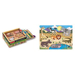 Melissa & Doug 14790 Doug Animals Mini-Puzzle Pack & Wooden Toy Peg Puzzle - Safari Puzzles Wooden Toy 3+ Gift for Boy or Girl