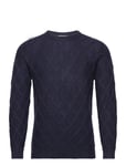 Davida Cashmere Man O-Neck Cable Sweater Marinblå