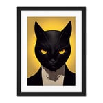 Doppelganger33 LTD Le Chat Noir Black Cat Tuxedo Yellow Portrait Artwork Framed Wall Art Print 18X24 Inch