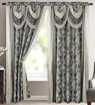 V Bella Rideau Jacquard de Luxe avec cantonnière Cascade et écharpe Gris 137 x 213 cm