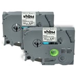 vhbw 2x Rubans compatible avec Brother PT D600, D600VP, E110, D450VP, E100B, E105, E100, E100VP imprimante d'étiquettes 12mm Noir sur Blanc
