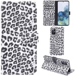DodoBuy Samsung Galaxy S20 Case Leopard Print PU Leather Flip Cover Wallet Kickstand Feature with Card Slots Cash Holder Magnetic Clasp for Samsung Galaxy S20 - White