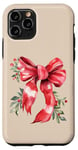 Coque pour iPhone 11 Pro Noeud rouge de Noël esthétique gui Jolly Leaves sur beige