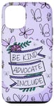 Coque pour iPhone 14 Pro Purple Doodle Butterfly Be Kind Advocate Inclut Gness