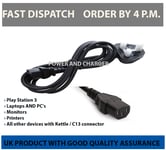 Uk Mains Plug To Kettle Lead Power Cable Cord For Lcd Computer Printer 1.8m