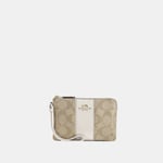 Coach Womens Signature PVC with Leather Stripe Corner Zip Bag - Beige - One Size