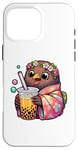 iPhone 16 Pro Max Kiwi Bird Drinking Bubble Tea Japanese Kimono Case