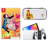 Nintendo Switch OLED (White), Slim Travel Pro Case (Princess Zelda) & Just Dance 2025 Bundle, White